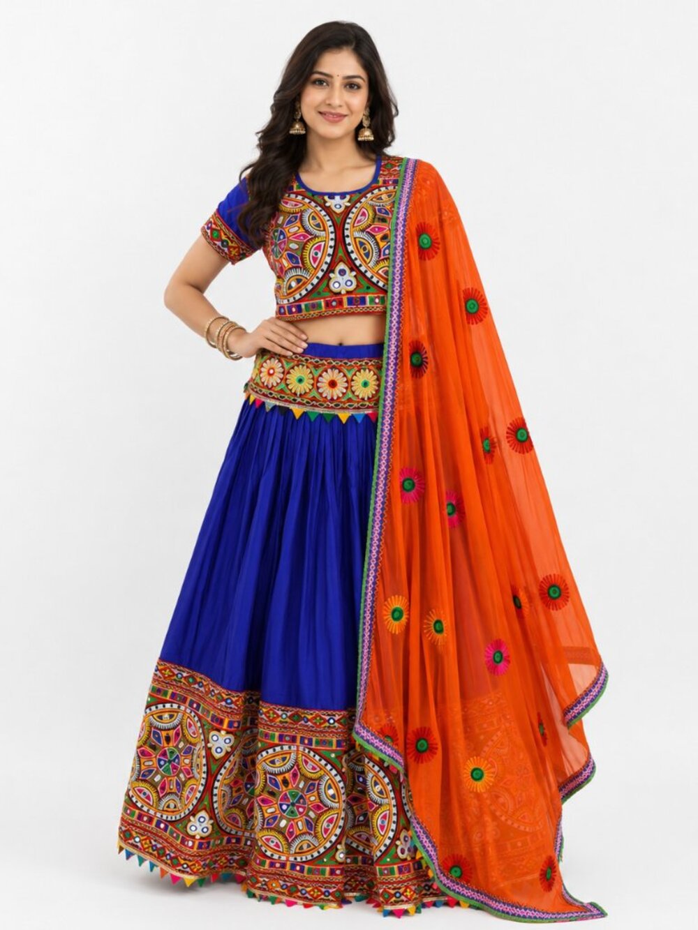 Navratri Chaniya Choli Blue Orange Women’s Garba Dandiya Lehenga